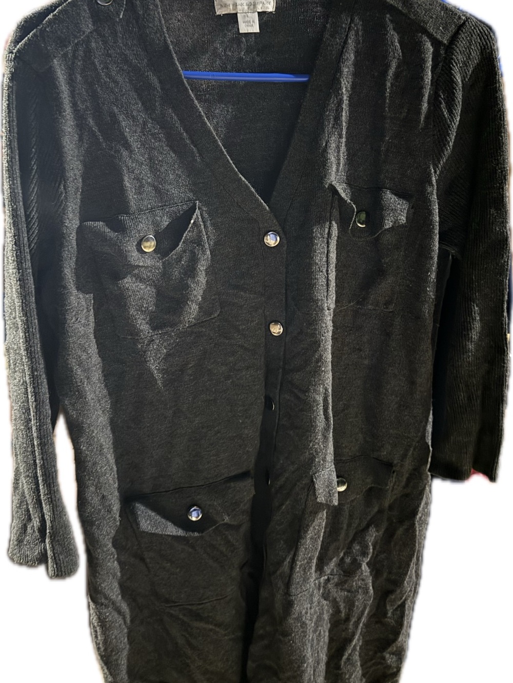 New York & Company Black Long Button-Front Blazer Cardigan